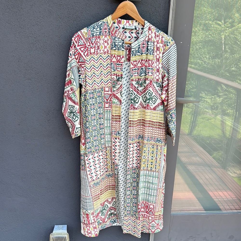 Multicolor Geometric Patterned Long Coat